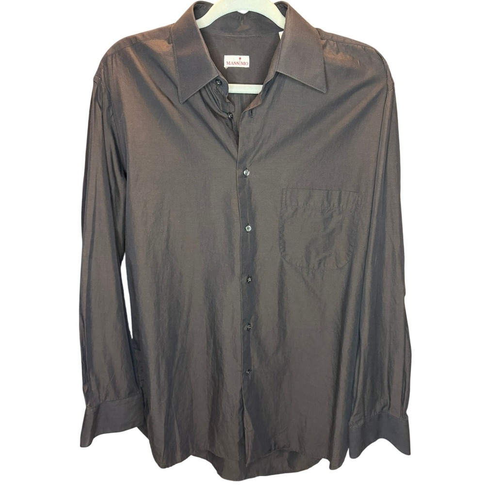 Vintage Massimo Roma Made In Italy Charcoal Gray Cotton Button Down  Mens 16.5 L